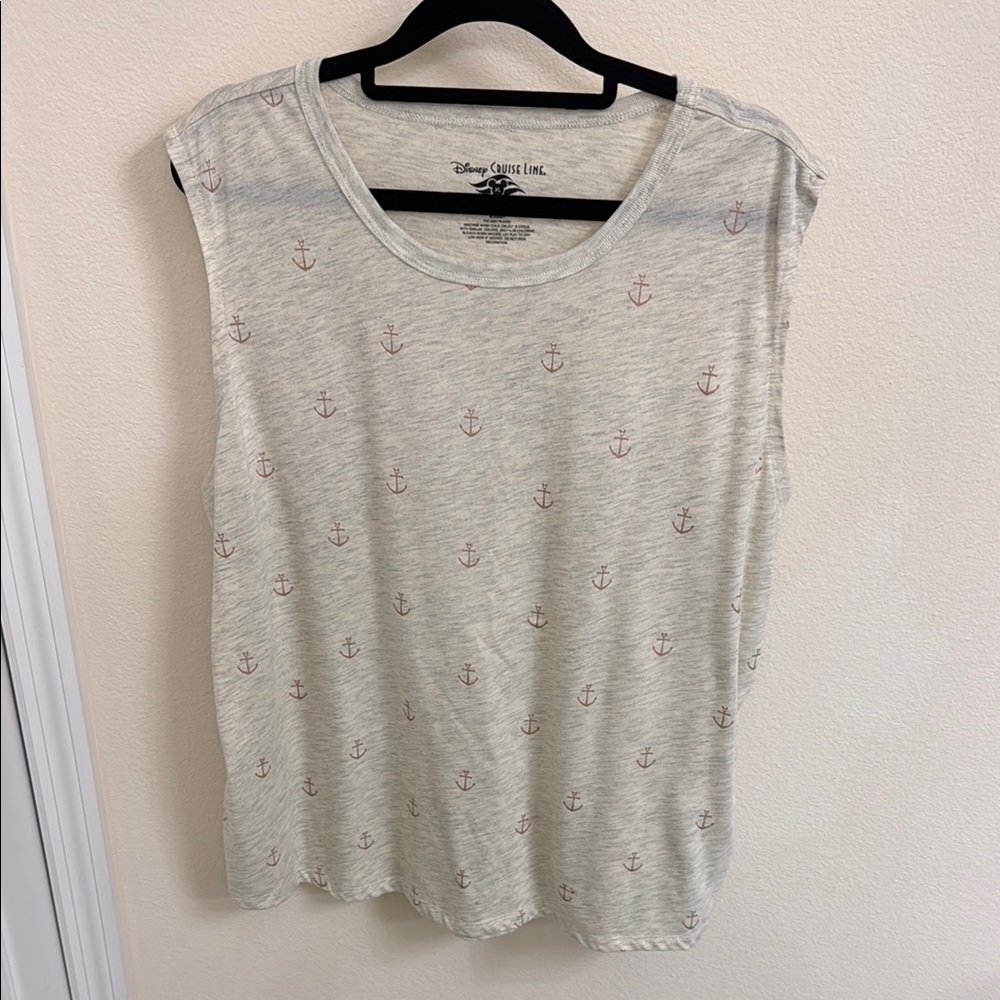 Disney Cruise Line Cream Sleeveless Tee Pink Mickey Anchors